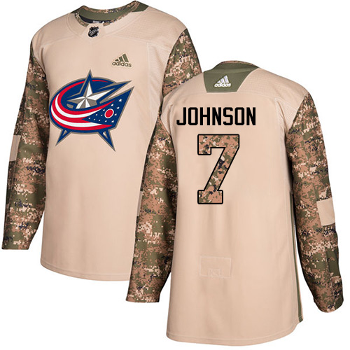 Adidas Blue Jackets #7 Jack Johnson Camo Authentic Veterans Day Stitched Youth NHL Jersey